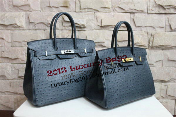 Hermes Birkin 35CM Tote Bag Dark Blue Ostrich Leather BK35 Gold