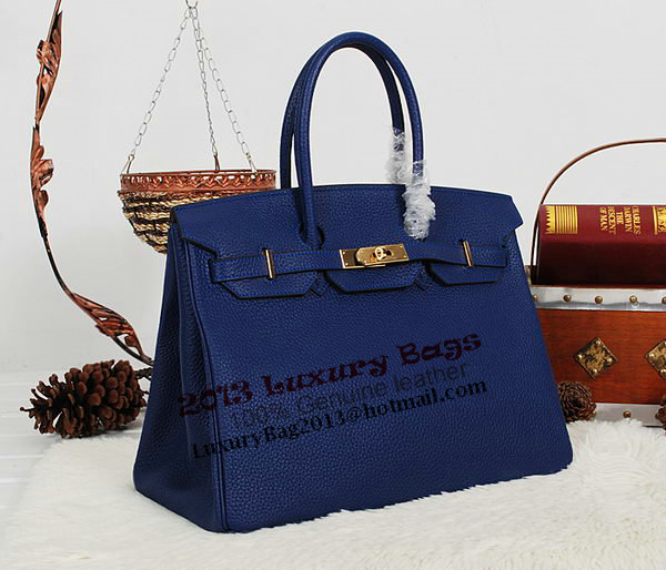 Hermes Birkin 35CM Tote Bag RoyalBlue Clemence Leather H35 Gold