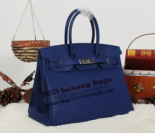 Hermes Birkin 35CM Tote Bag RoyalBlue Clemence Leather H35 Silver