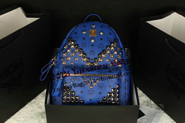 MCM Stark Backpack Jumbo in Calf Leather 8100 Blue