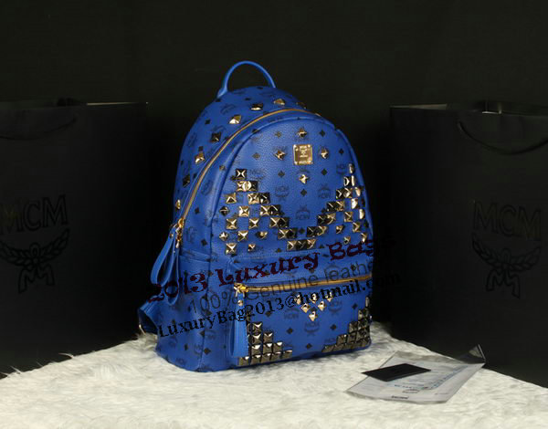 MCM Stark Backpack Jumbo in Calf Leather 8100 Blue