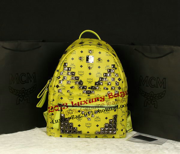 MCM Stark Backpack Jumbo in Calf Leather 8100 Lemon