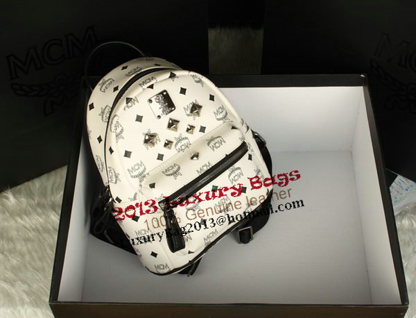 MCM Stark Backpack Medium in Calf Leather 8003 White