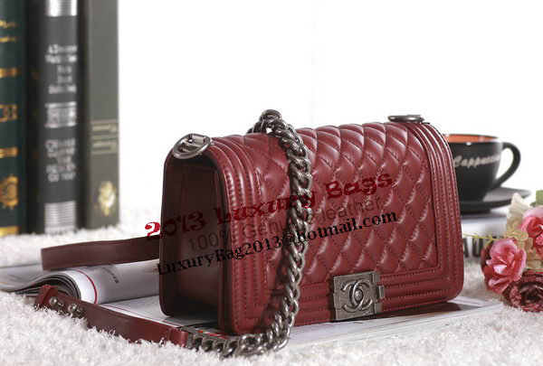 Chanel Boy Flap Shoulder Bag in Burgundy Lambskin Leather A67086 Silver