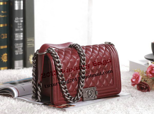 Chanel Boy Flap Shoulder Bag in Burgundy Lambskin Leather A67086 Silver