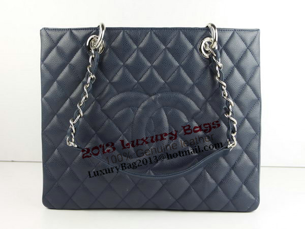 Chanel A50995 RoyalBlue Original Cannage Leather Shoulder Bag Silver