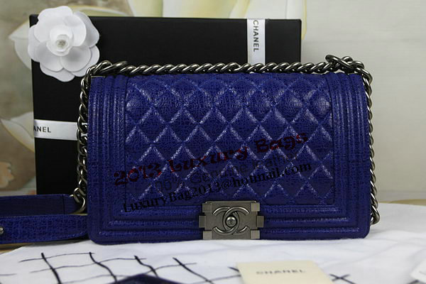 Chanel Boy Flap Shoulder Bag in Original Glazed Crackled Leather A67025 Blue