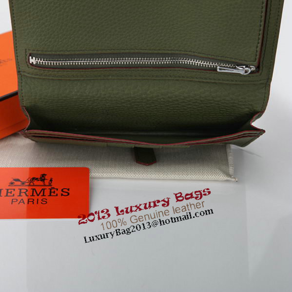 Hermes Bearn Japonaise Bi-Fold Wallet Grainy Leather A208 Dark Green