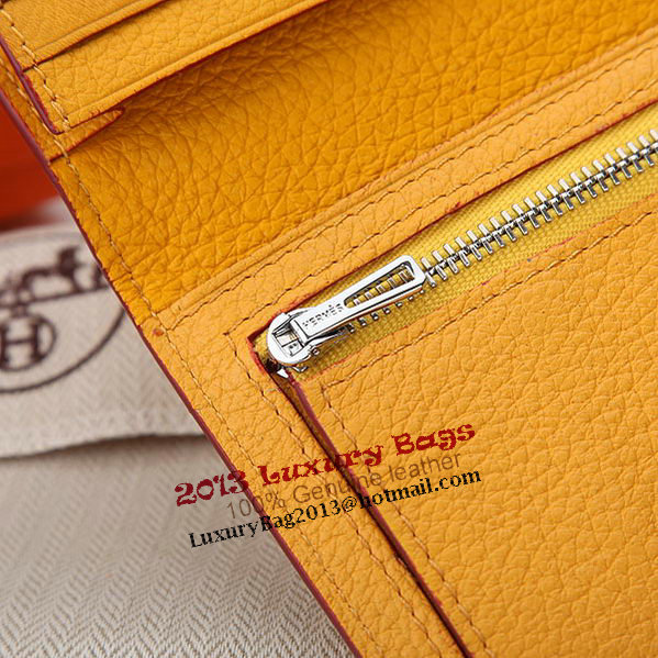 Hermes Bearn Japonaise Bi-Fold Wallet Grainy Leather A208 Yellow