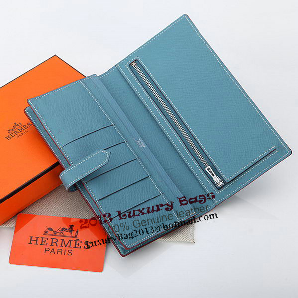 Hermes Bearn Japonaise Bi-Fold Wallet Original Leather A208 SkyBlue