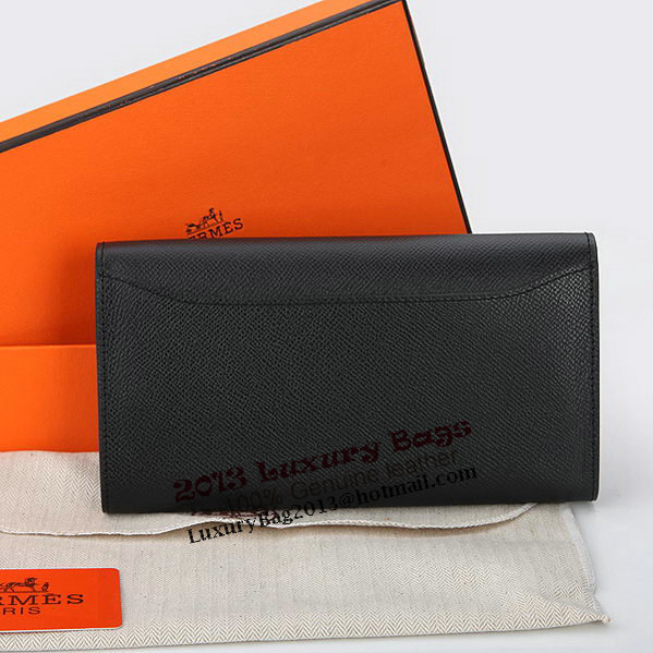 Hermes Constance Long Wallets Original Calfskin Leather A909 Black