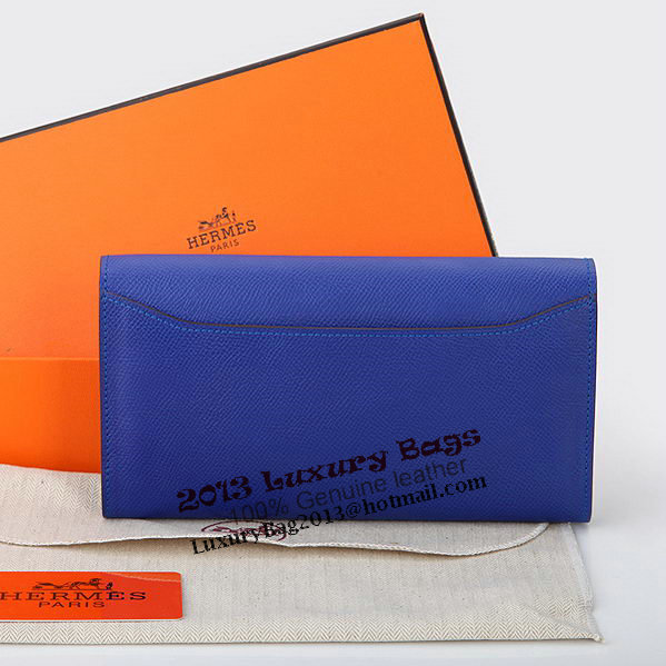 Hermes Constance Long Wallets Original Calfskin Leather A909 Blue