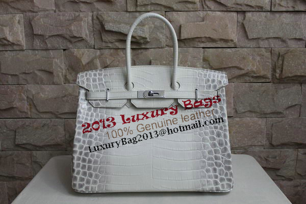 Hermes Birkin 35CM Tote Bag White Croco Leather H35 Silver