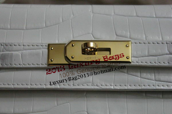 Hermes Kelly 32cm Shoulder Bag White Croco Leather K32 Gold