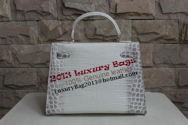 Hermes Kelly 32cm Shoulder Bag White Croco Leather K32 Gold