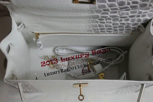 Hermes Kelly 32cm Shoulder Bag White Croco Leather K32 Gold