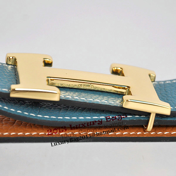 Hermes Bovine Jugular Veins In Blue Belt HR1010A Gold