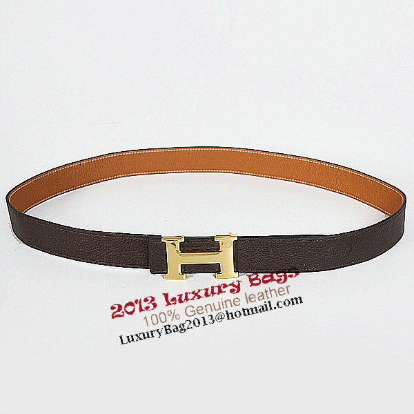 Hermes Dark Brown Bovine Jugular Veins Belt HR1008A Gold