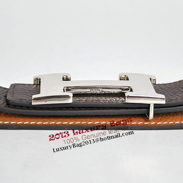 Hermes Dark Brown Bovine Jugular Veins Belt HR1008B Silver