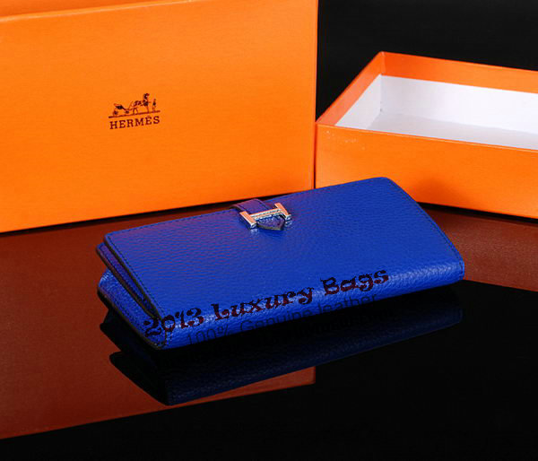 Hermes Bearn Japonaise Bi-Fold Wallet Original Leather A1018 Blue