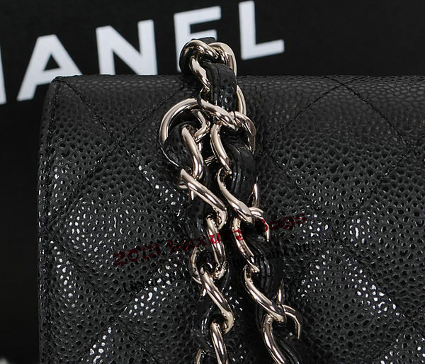 Chanel Classic Flap Bag 1113 Black Original Cannage Pattern Leather Silver