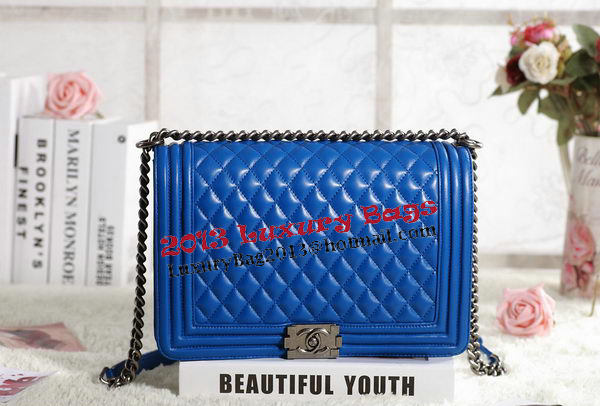 Chanel Boy Flap Shoulder Bag in Blue Original Leather Silver