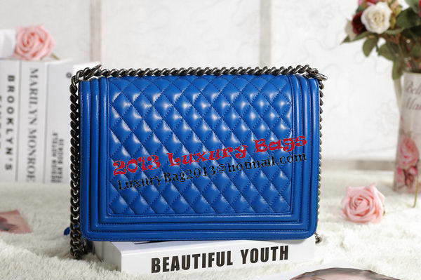 Chanel Boy Flap Shoulder Bag in Blue Original Leather Silver