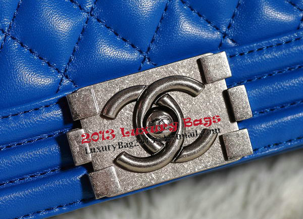 Chanel Boy Flap Shoulder Bag in Blue Original Leather Silver