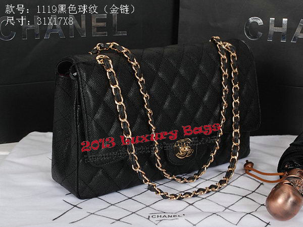 Chanel Classic Flap Bag 1119 Black Cannage Pattern Leather Gold