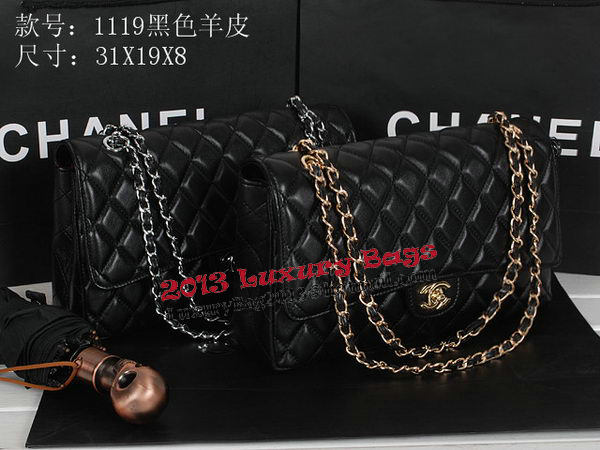 Chanel Classic Flap Bag 1119 Black Sheepskin Silver