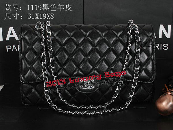 Chanel Classic Flap Bag 1119 Black Sheepskin Silver