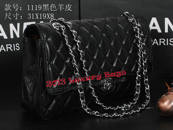 Chanel Classic Flap Bag 1119 Black Sheepskin Silver