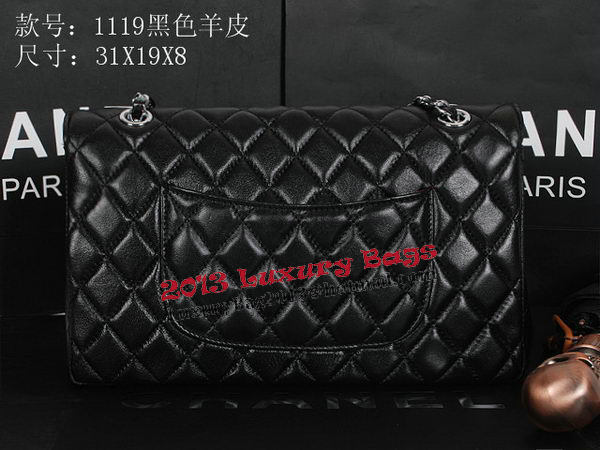 Chanel Classic Flap Bag 1119 Black Sheepskin Silver