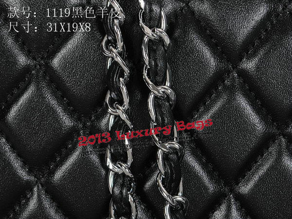 Chanel Classic Flap Bag 1119 Black Sheepskin Silver