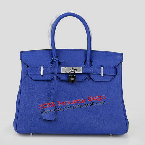 Hermes Birkin 30CM Tote Bag Blue Original Leather H30 Silver