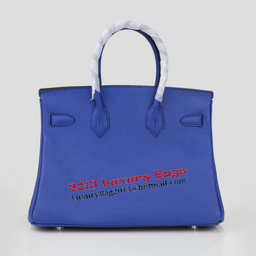 Hermes Birkin 30CM Tote Bag Blue Original Leather H30 Silver