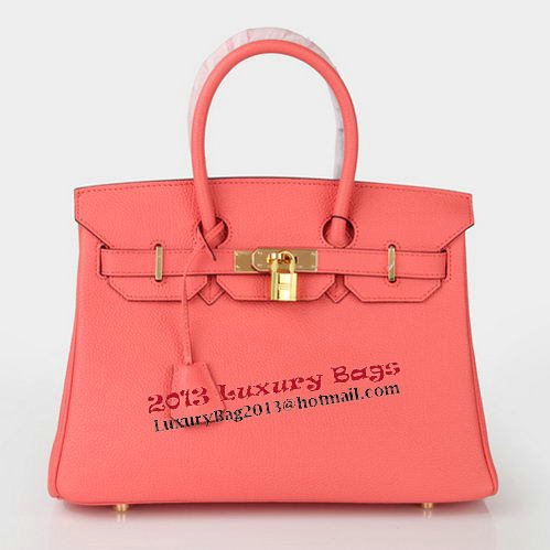 Hermes Birkin 30CM Tote Bag Light Red Original Leather H30 Gold