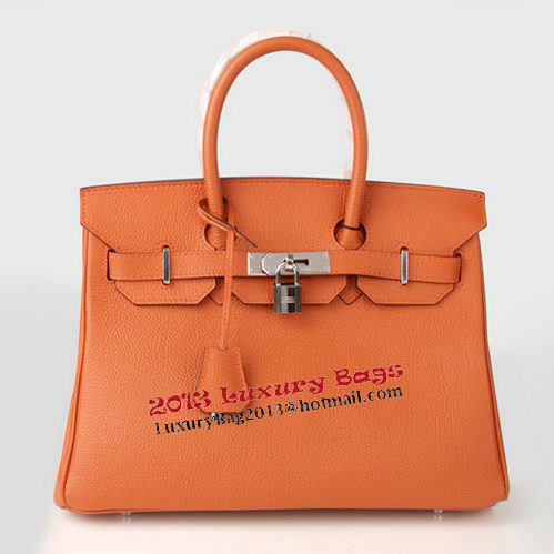 Hermes Birkin 30CM Tote Bag Orange Original Leather H30 Silver