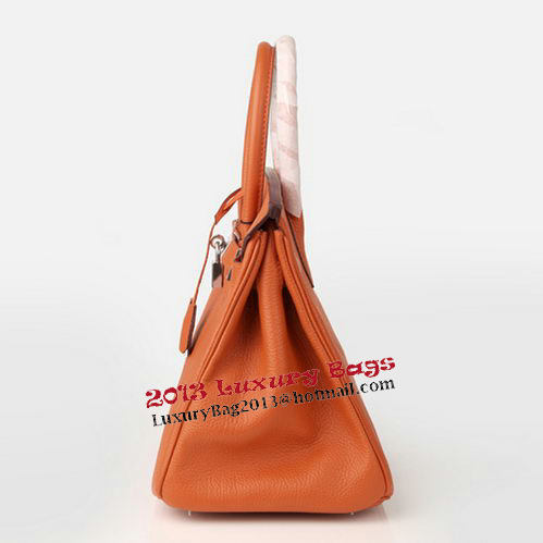 Hermes Birkin 30CM Tote Bag Orange Original Leather H30 Silver