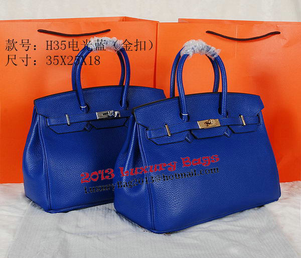 Hermes Birkin 35CM Tote Bag Blue Original Grainy Leather H35 Gold