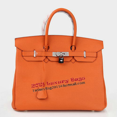 Hermes Birkin 35CM Tote Bag Orange Original Leather H35 Silver