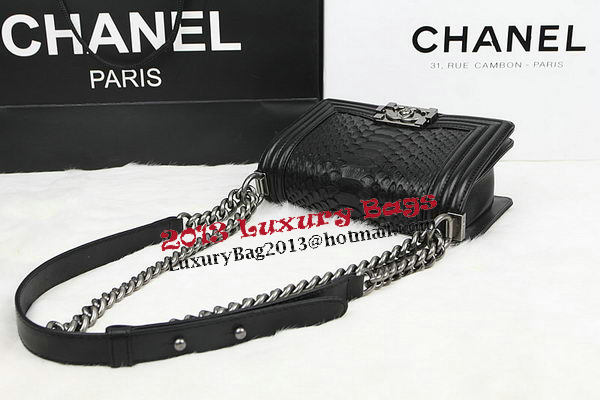 Chanel Boy Flap Shoulder Bag Black Original Python Leather A67085 Silver