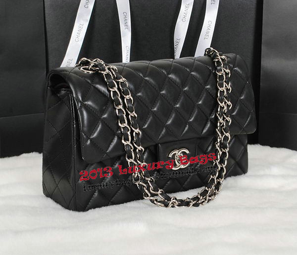 Chanel Classic Flap Bag Black Original Sheepskin Leather A1118 Silver