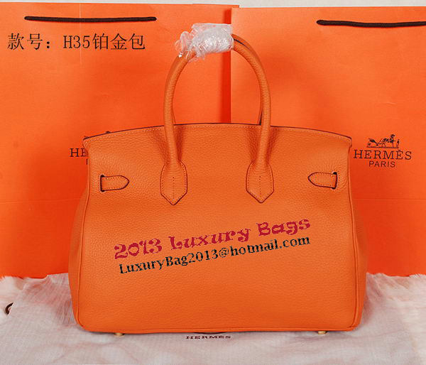 Hermes Birkin 35CM Tote Bag Orange Original Grainy Leather H35 Gold