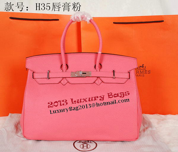 Hermes Birkin 35CM Tote Bag Pink Original Grainy Leather H35 Silver