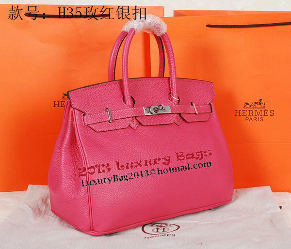 Hermes Birkin 35CM Tote Bag Rose Original Grainy Leather H35 Silver