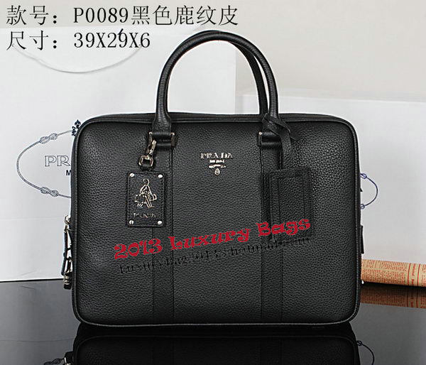 Prada Grainy Calf Leather Briefcase VA0089 Black