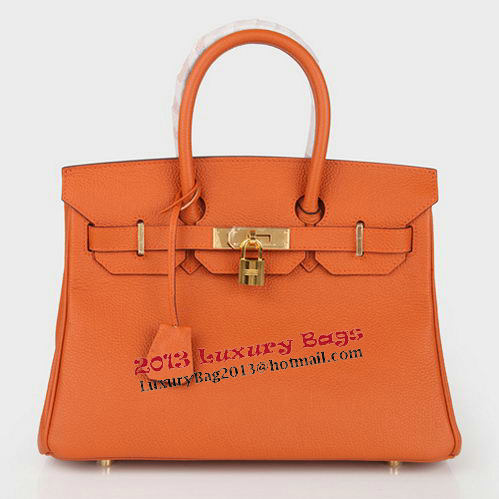 Hermes Birkin 30CM Tote Bag Orange Original Leather H30 Gold