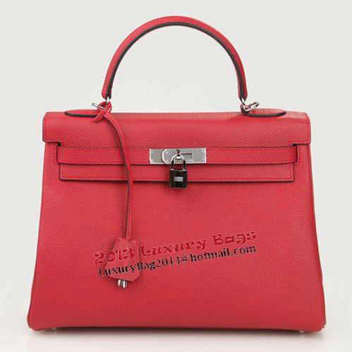 Hermes Kelly 32cm Shoulder Bag Burgundy Original Leather K32 Silver