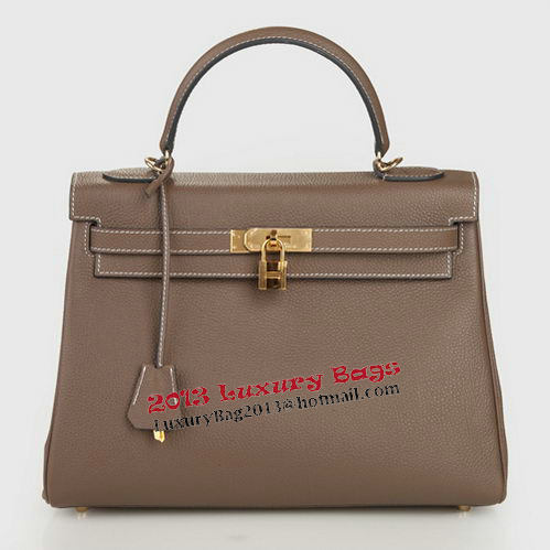 Hermes Kelly 32cm Shoulder Bag Dark Grey Original Leather K32 Gold